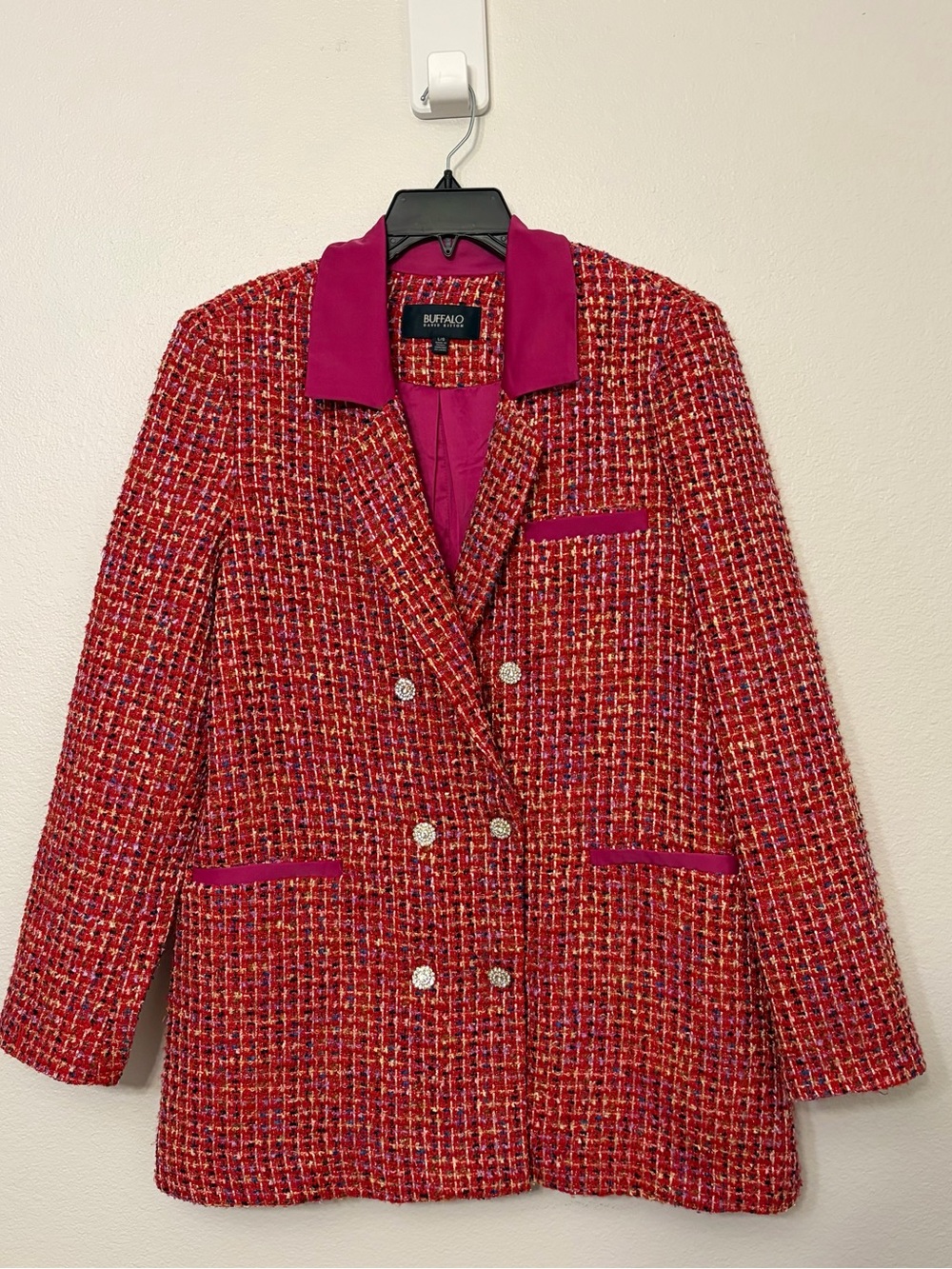Buffalo David Bitton Brielle Tweed Blazer NWT Pink Yarrow Double Breasted L